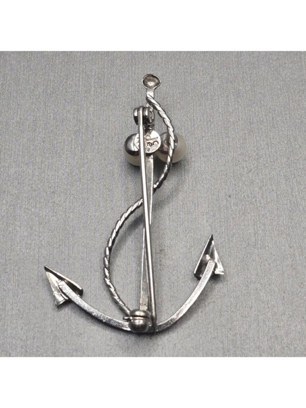Vintage De Curtis DCE Sterling Silver Pearl Anchor Brooch Nautical 1.75" Pin - Picture 2 of 9